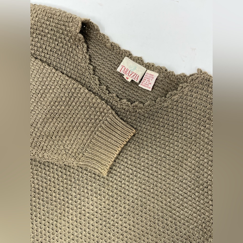 Vintage Tarazzia Mohair Pullover Tan Mock Sweater Shaggy Women Size Medium GHR4